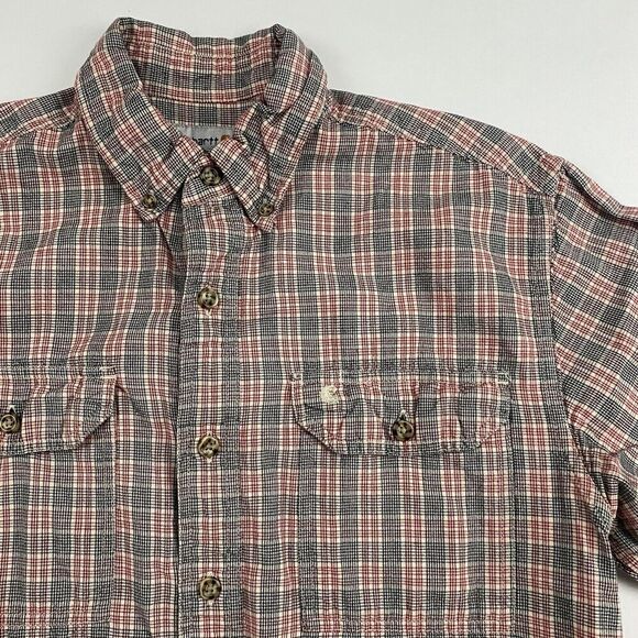 Carhartt Multicolor Plaid Short Sleeve Button Up Shirt Pockets Sz M 100% Cotton - Picture 2 of 9